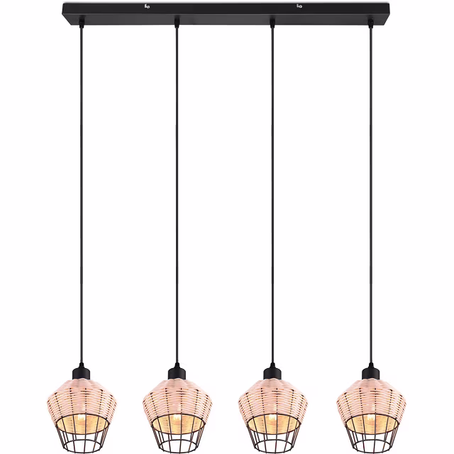 Moderne bruine aluminium LED hanglamp met 4 lichtpunten en E27 fitting, 40W vermogen