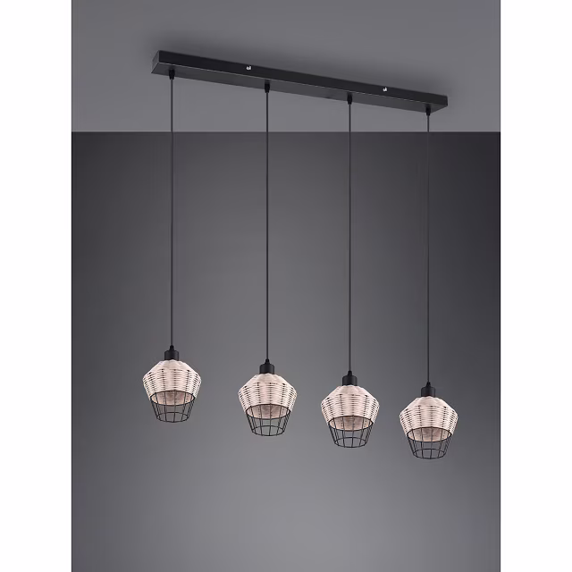 HLW LED LED Hanglamp Trion Bera - 4-lichts Rechthoek Bruin Aluminium met E27 Fitting