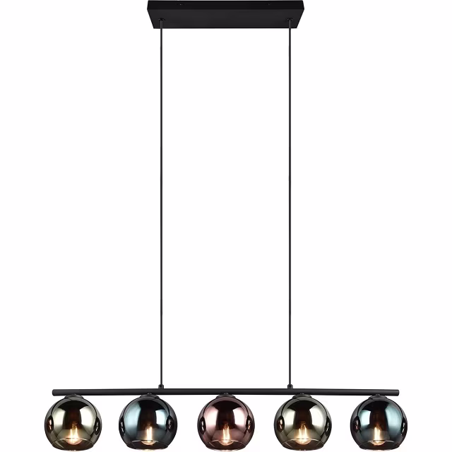 LED Hanglamp Trion Seldy - Zwart met Multicolor Glas - 5-lichts Verlichting per ruimte LED Hanglamp Trion Seldy - Zwart met Multicolor Glas - 5-lichts Verlichting per ruimte