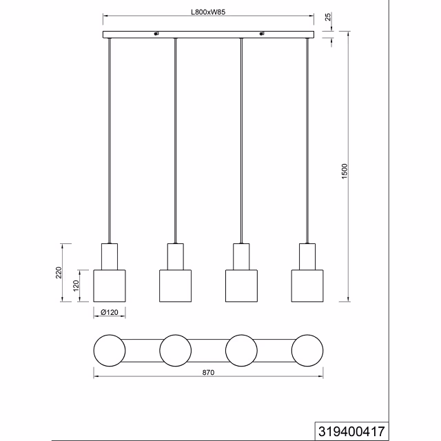 HLW LED Zwarte LED Hanglamp Trion Agido - 4-lichts met multicolor lampenkap en E27 fitting HLW LED Zwarte LED Hanglamp Trion Agido - 4-lichts met multicolor lampenkap en E27 fitting