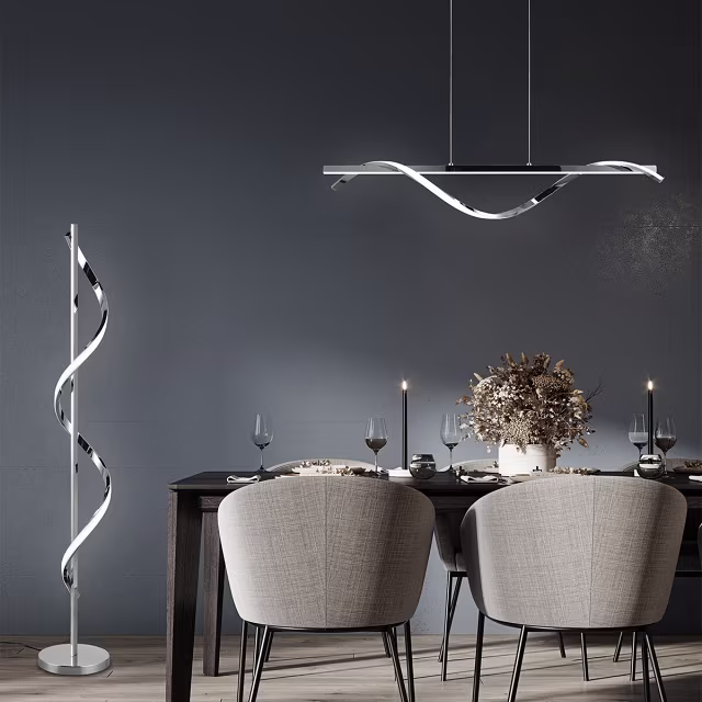 Dimbare metalen LED hanglamp 26W in chroom met modern design en natuurlijk wit licht Dimbare metalen LED hanglamp 26W in chroom met modern design en natuurlijk wit licht