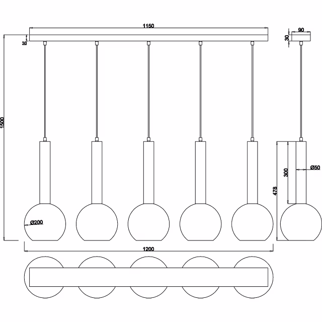 HLW LED Moderne Metalen LED Hanglamp - Zwarte LED Hanglamp met 5 Lichtpunten, E27 Fitting HLW LED Moderne Metalen LED Hanglamp - Zwarte LED Hanglamp met 5 Lichtpunten, E27 Fitting