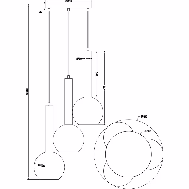 Zwarte metalen LED hanglamp met drie lichtpunten en modern design, 28W vermogen Zwarte metalen LED hanglamp met drie lichtpunten en modern design, 28W vermogen