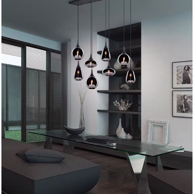 Zwarte metalen LED hanglamp met 8 lichtpunten en modern design, 40W vermogen Zwarte metalen LED hanglamp met 8 lichtpunten en modern design, 40W vermogen
