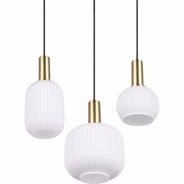 HLW LED Gouden Mat Messing LED Hanglamp met Wit Glas - 3x Lichtpunten, Verstelbaar HLW LED Gouden Mat Messing LED Hanglamp met Wit Glas - 3x Lichtpunten, Verstelbaar