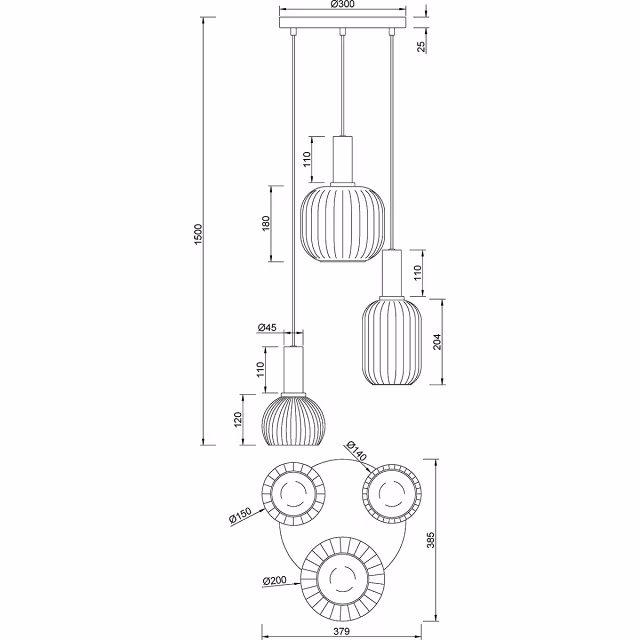 HLW LED Moderne Metalen LED Hanglamp met Glas - Zwarte LED Hanglamp Trion Pala 3x E27 HLW LED Moderne Metalen LED Hanglamp met Glas - Zwarte LED Hanglamp Trion Pala 3x E27
