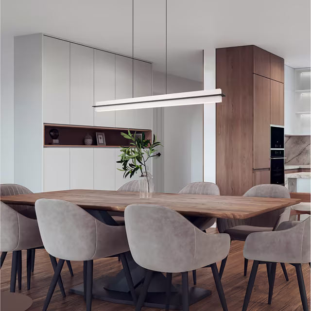 Moderne grijze metalen LED hanglamp met 22W vermogen en strakke vormgeving Moderne grijze metalen LED hanglamp met 22W vermogen en strakke vormgeving