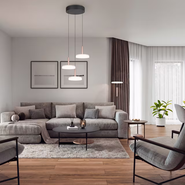 Moderne dimbare hanglamp in coffee kleur met metalen behuizing en warm wit licht 22,5W Moderne dimbare hanglamp in coffee kleur met metalen behuizing en warm wit licht 22,5W