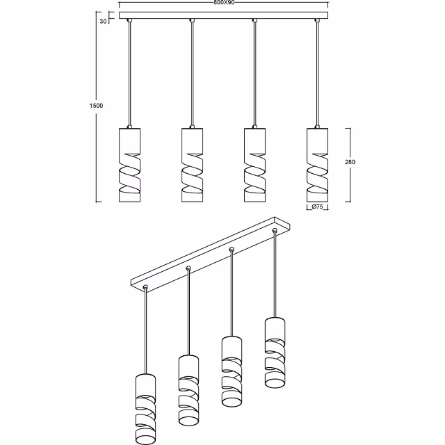 HLW LED LED Pendant Lamp Matte White - Metal 4-light LED Lamp with GU10 Fitting HLW LED LED Pendant Lamp Matte White - Metal 4-light LED Lamp with GU10 Fitting