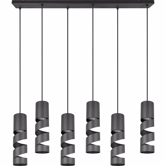 Zwarte metalen hanglamp met zes LED-lichtpunten en GU10 fittingen in modern design Zwarte metalen hanglamp met zes LED-lichtpunten en GU10 fittingen in modern design