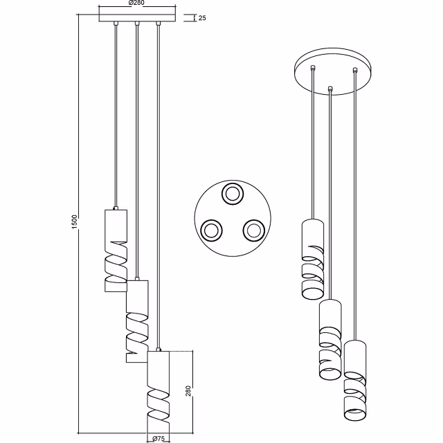 Moderne metalen LED hanglamp met drie GU10 lichtpunten in meerkleurig design en 10W vermogen Moderne metalen LED hanglamp met drie GU10 lichtpunten in meerkleurig design en 10W vermogen