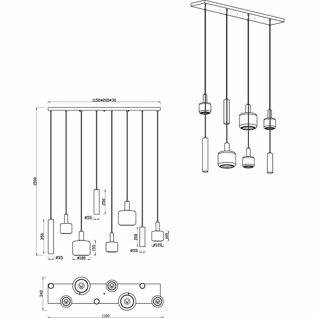 HLW LED Modern Black LED Pendant Lamp Trion Marat - 8-light Metal Design HLW LED Modern Black LED Pendant Lamp Trion Marat - 8-light Metal Design