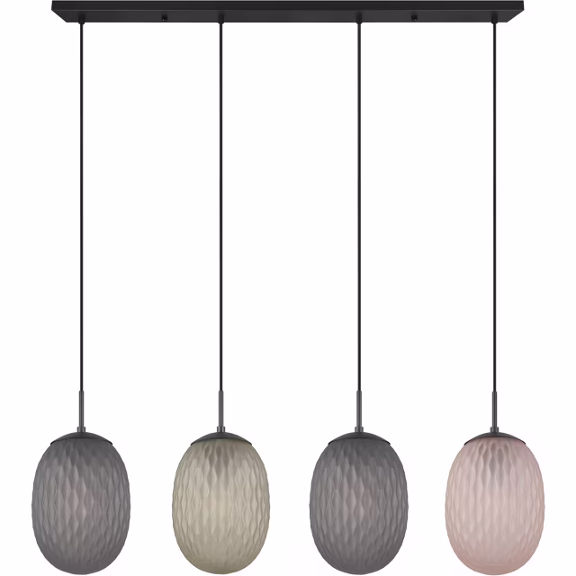 moderne zwarte metalen LED hanglamp met 4 lichtpunten en E27 fitting, 25W vermogen moderne zwarte metalen LED hanglamp met 4 lichtpunten en E27 fitting, 25W vermogen