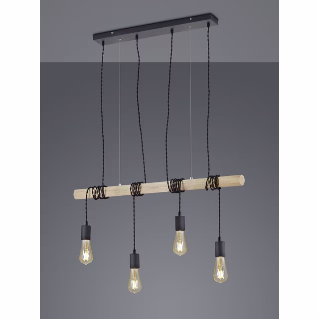 Zwarte moderne LED hanglamp met 4 lichtpunten en aluminium frame, vermogen 42W Zwarte moderne LED hanglamp met 4 lichtpunten en aluminium frame, vermogen 42W