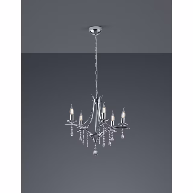 moderne 5-lichts LED kroonluchter in mat chroom met E14 fittingen en 40W vermogen moderne 5-lichts LED kroonluchter in mat chroom met E14 fittingen en 40W vermogen