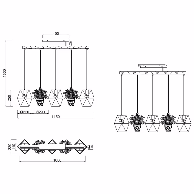 HLW LED LED Pendant Lamp Trion Plantan - 3-light E27 Fitting in Antique Nickel HLW LED LED Pendant Lamp Trion Plantan - 3-light E27 Fitting in Antique Nickel