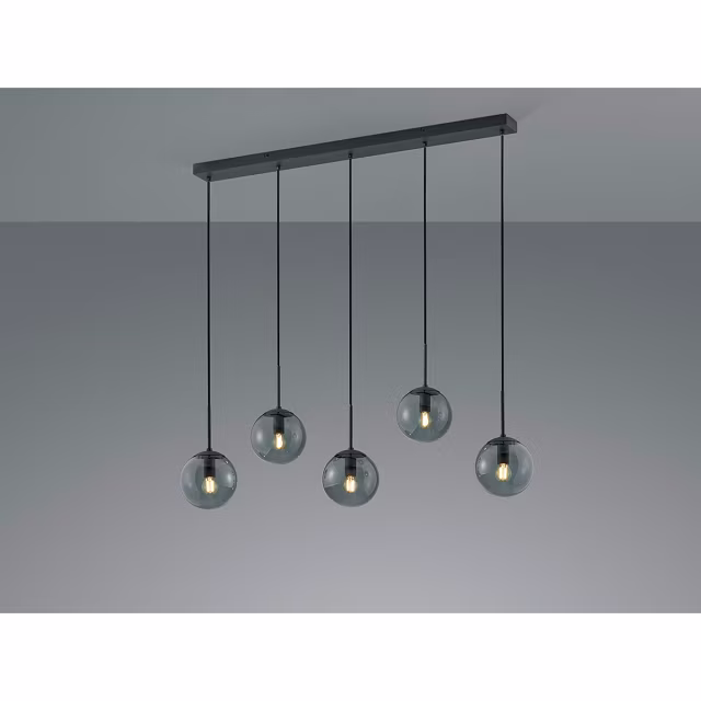 moderne antracietkleurige LED hanglamp met 5 lichtpunten en mat aluminium afwerking