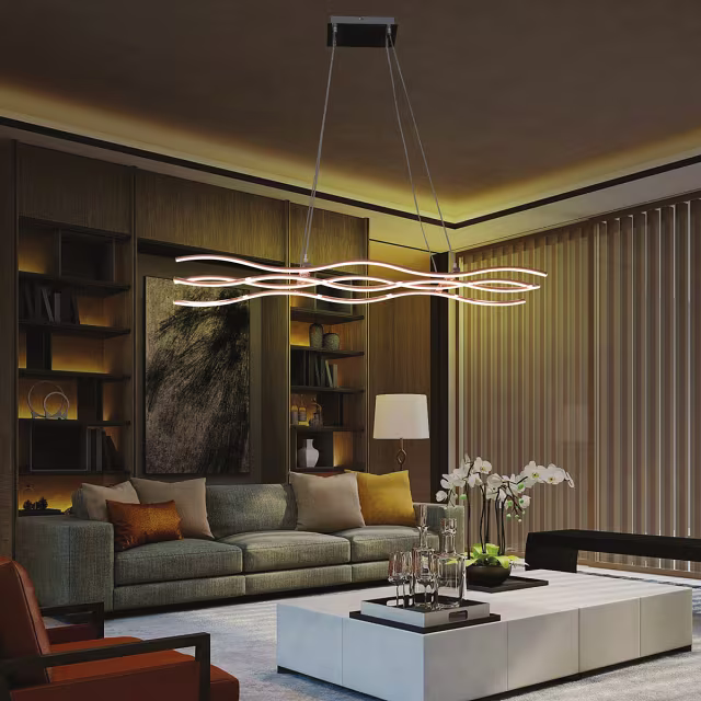 moderne hanglamp met 45W LED, mat chroom en neutraal wit licht moderne hanglamp met 45W LED, mat chroom en neutraal wit licht