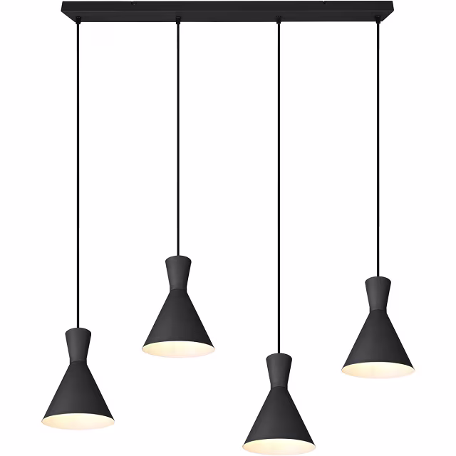 Zwarte moderne LED hanglamp met 4 lichtpunten en 28W vermogen in rechthoekig design Zwarte moderne LED hanglamp met 4 lichtpunten en 28W vermogen in rechthoekig design
