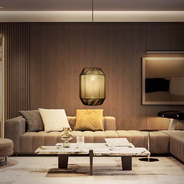 Ronde zwarte LED hanglamp van mat papier met E27 fitting en modern design, 60W vermogen Ronde zwarte LED hanglamp van mat papier met E27 fitting en modern design, 60W vermogen