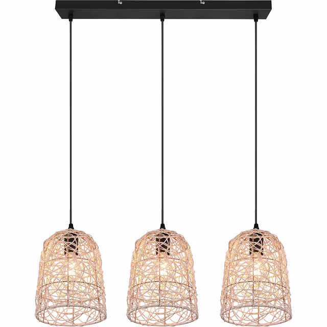 HLW LED LED Hanglamp Hout - 3-lichts LED Lamp Trion Lopar met E27 Fitting, Bruin HLW LED LED Hanglamp Hout - 3-lichts LED Lamp Trion Lopar met E27 Fitting, Bruin