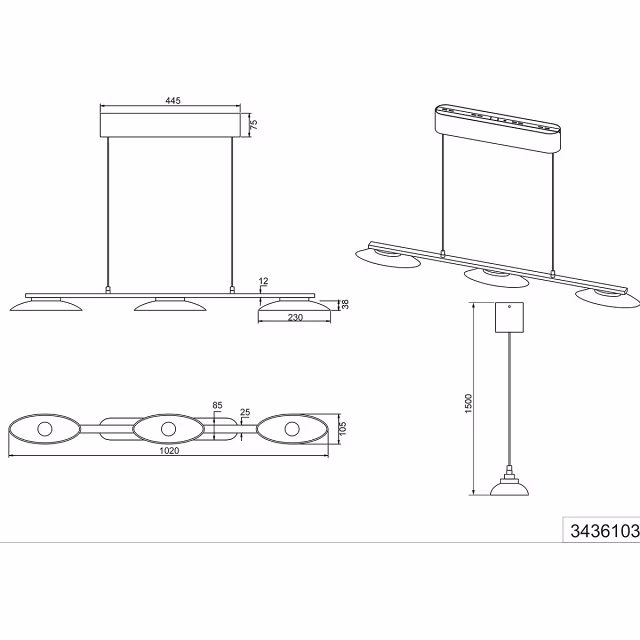 HLW LED Metal Dimmable LED Pendant Lamp 3-light - 9W Warm White - Matte Brass HLW LED Metal Dimmable LED Pendant Lamp 3-light - 9W Warm White - Matte Brass
