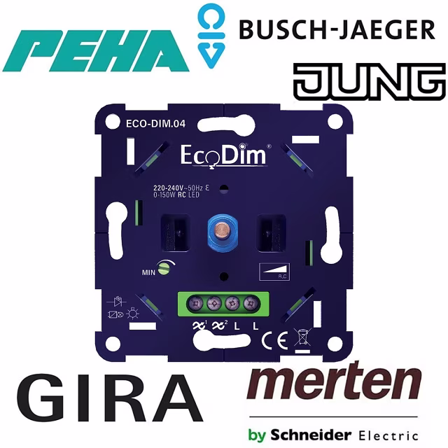 witte EcoDim ECO-DIM.04 LED-dimmer met draaiknop geschikt voor 0-150W en maximaal 8 LED-lampen witte EcoDim ECO-DIM.04 LED-dimmer met draaiknop geschikt voor 0-150W en maximaal 8 LED-lampen