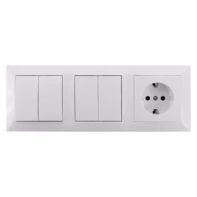 Inbouw 1x stopcontact randaarde + 2x wissel, wit 230V 16A LED toebehoren Inbouw 1x stopcontact randaarde + 2x wissel, wit 230V 16A LED toebehoren