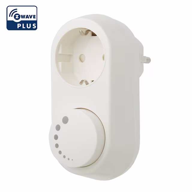 Witte compacte LED stekkerdimmer met verbruiksmeter en Z-Wave voor 0-100W lampen Witte compacte LED stekkerdimmer met verbruiksmeter en Z-Wave voor 0-100W lampen