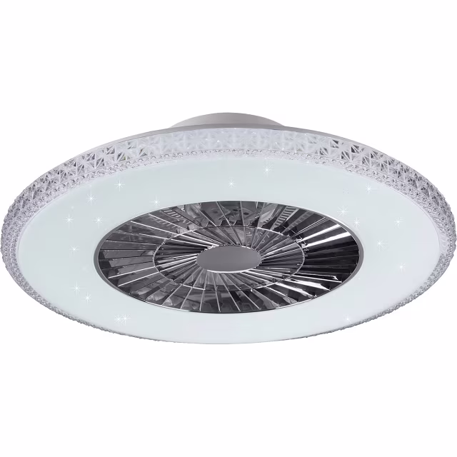 Ronde mat chroom LED plafondlamp met ventilator 60 cm, 40W, 4000 lumen, dimbaar en instelbare kleurtemperatuur Ronde mat chroom LED plafondlamp met ventilator 60 cm, 40W, 4000 lumen, dimbaar en instelbare kleurtemperatuur