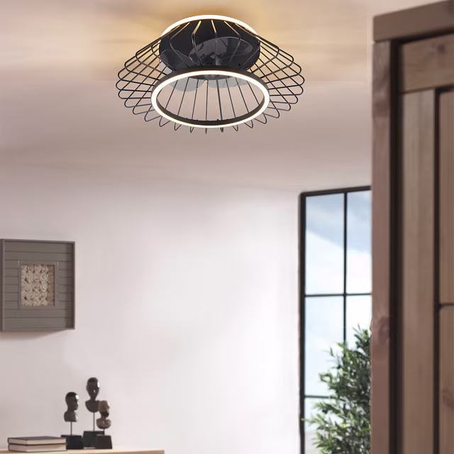 Zwarte dimbare LED plafondventilator met 30W vermogen en 3500 lumen lichtopbrengst