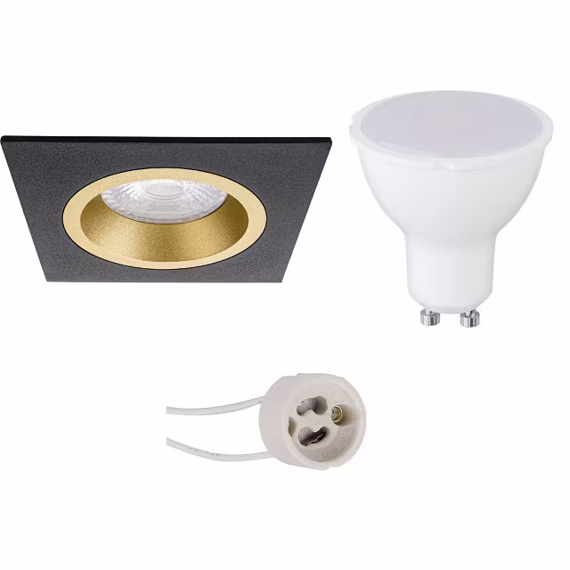 LED inbouwspot vierkant 6W GU10 - Mat zwart / Goud Lichtbronnen LED inbouwspot vierkant 6W GU10 - Mat zwart / Goud Lichtbronnen
