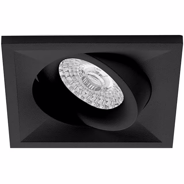 Vierkante mat zwarte LED inbouwspot met GU10 fitting, 4W vermogen, 345 lumen, warm wit licht 2700K Vierkante mat zwarte LED inbouwspot met GU10 fitting, 4W vermogen, 345 lumen, warm wit licht 2700K