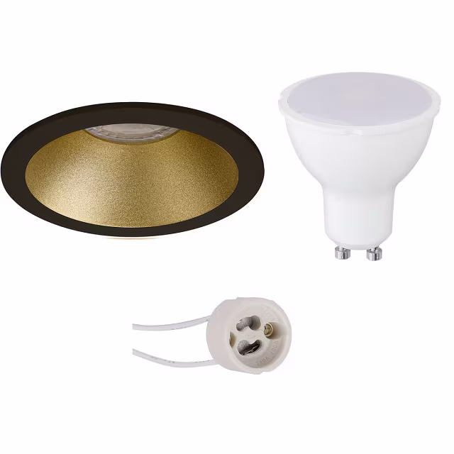 LED Inbouwspot Set 6W Mat Zwart/Goud GU10 6400K Lichtbronnen LED Inbouwspot Set 6W Mat Zwart/Goud GU10 6400K Lichtbronnen