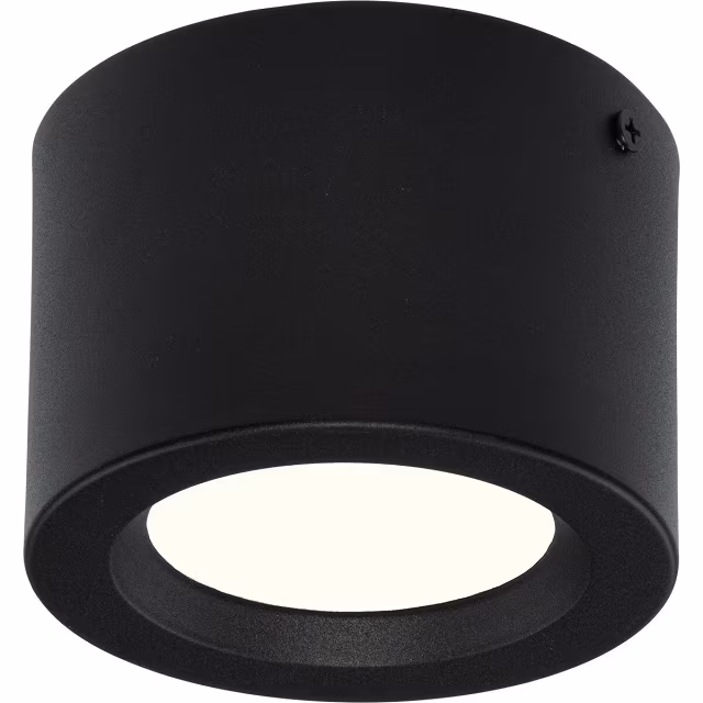 Zes mat zwarte ronde LED opbouwspots van 105mm met 5W vermogen en neutraal wit licht 4200K Zes mat zwarte ronde LED opbouwspots van 105mm met 5W vermogen en neutraal wit licht 4200K