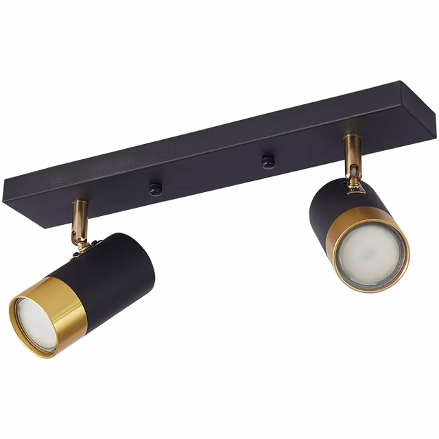 HLW LED LED Plafondspot - Brinton Tronta - GU10 Fitting - 2-lichts - Kantelbaar - Rond/Rechthoek - Zwart/Goud HLW LED LED Plafondspot - Brinton Tronta - GU10 Fitting - 2-lichts - Kantelbaar - Rond/Rechthoek - Zwart/Goud