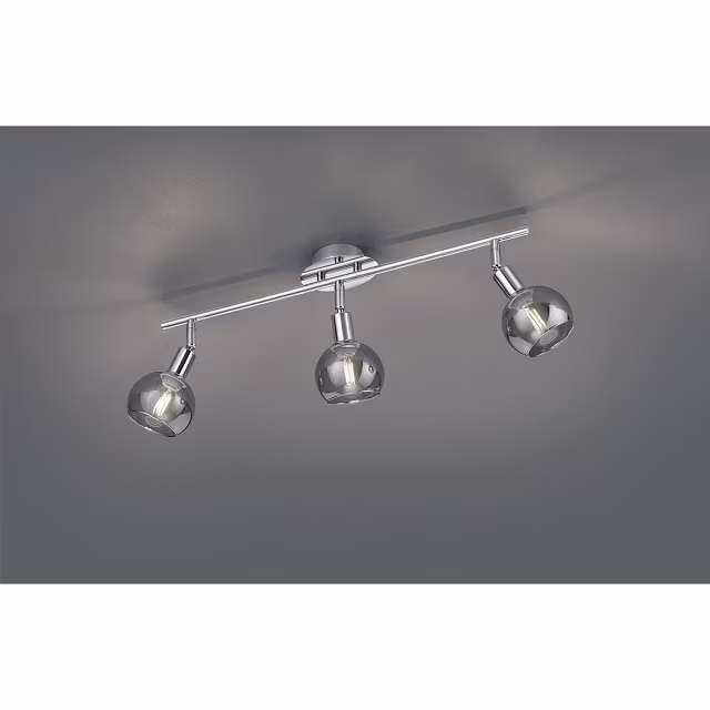 Ronde chroomkleurige plafondspot met drie E14 fittingen en LED-verlichting van 15W Ronde chroomkleurige plafondspot met drie E14 fittingen en LED-verlichting van 15W
