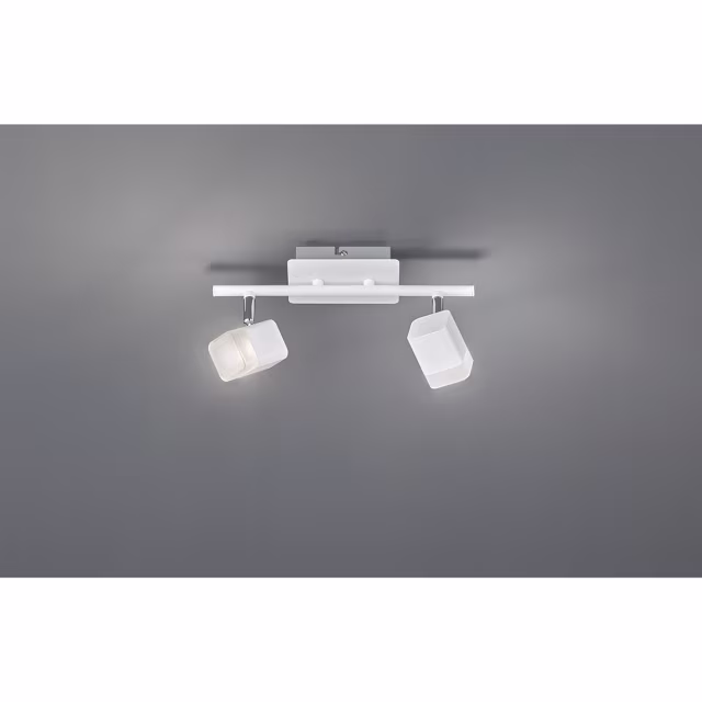 Mat witte LED plafondspot met twee lichtpunten, 8W vermogen en warm wit licht van 3000K, 800 lumen Mat witte LED plafondspot met twee lichtpunten, 8W vermogen en warm wit licht van 3000K, 800 lumen