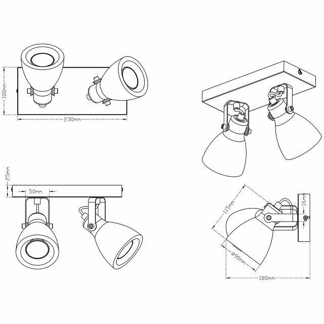 HLW LED LED Ceiling Spotlight - Trion Conry - GU10 Fitting - 2-light - Rectangular - Matte Gray Concrete Look - Aluminum HLW LED LED Ceiling Spotlight - Trion Conry - GU10 Fitting - 2-light - Rectangular - Matte Gray Concrete Look - Aluminum