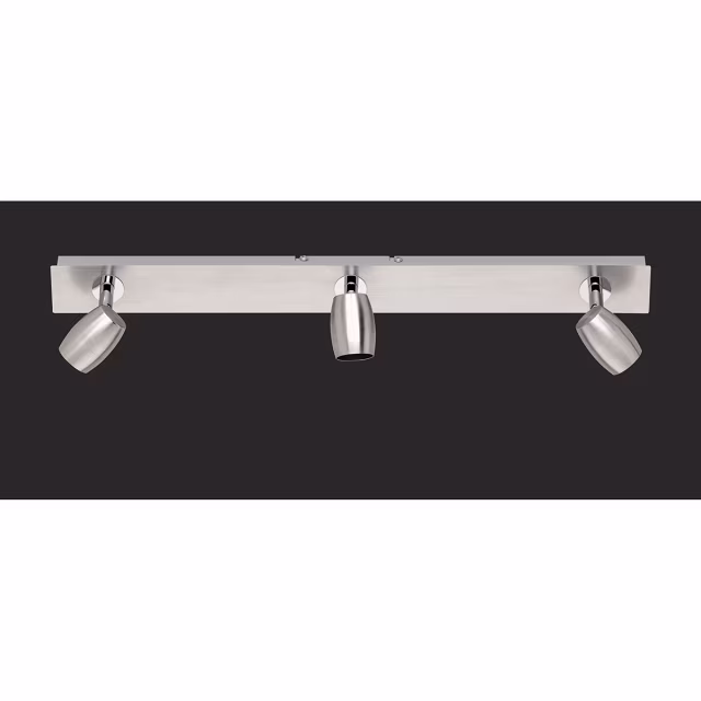 Drie-lichts LED plafondspot in mat nikkel met GU10 fitting en maximaal 28W vermogen Drie-lichts LED plafondspot in mat nikkel met GU10 fitting en maximaal 28W vermogen