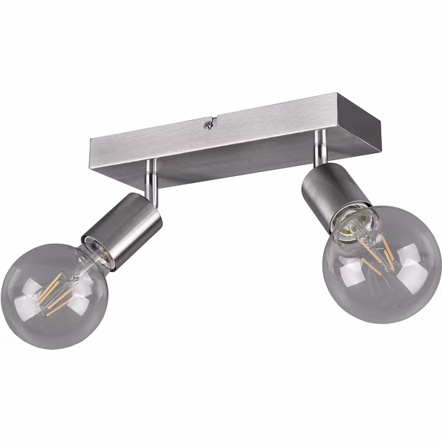 mat nikkel LED plafondspot met 2 lichtpunten en E27 fitting geschikt tot 40W