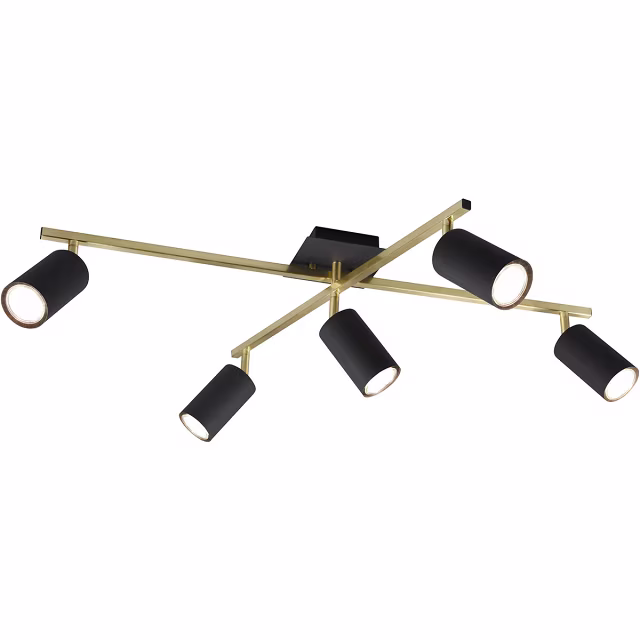 Trion Milona 5-lichts LED plafondspot mat zwart/goud Ø77 cm Binnenverlichting Trion Milona 5-lichts LED plafondspot mat zwart/goud Ø77 cm Binnenverlichting