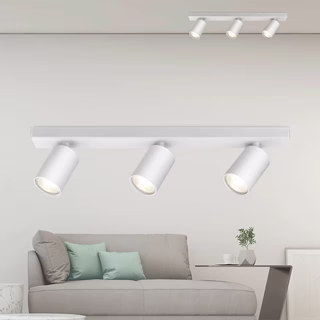 Mat witte LED plafondspot met 3 GU10 lampen, warm wit licht 2700K en 1065 lumen opbrengst Mat witte LED plafondspot met 3 GU10 lampen, warm wit licht 2700K en 1065 lumen opbrengst