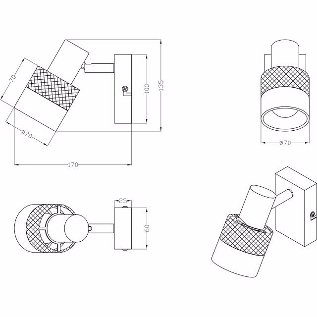 HLW LED LED Wandspot - Trion Dandini - E14 Fitting - 1-lichts - Rond - Mat Zwart - Metaal HLW LED LED Wandspot - Trion Dandini - E14 Fitting - 1-lichts - Rond - Mat Zwart - Metaal