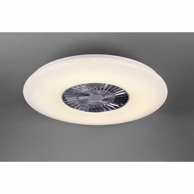 HLW LED LED Plafondlamp met Ventilator - Plafondventilator - Trion Vison - 60W - Afstandsbediening - Aanpasbare Kleur - Dimbaar - Rond - Mat Chroom - Kunststof HLW LED LED Plafondlamp met Ventilator - Plafondventilator - Trion Vison - 60W - Afstandsbediening - Aanpasbare Kleur - Dimbaar - Rond - Mat Chroom - Kunststof
