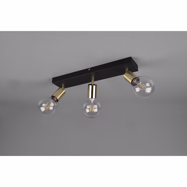 HLW LED LED Plafondspot - Trion Zuncka - E27 Fitting - 3-lichts - Rechthoek - Mat Zwart/Goud - Aluminium HLW LED LED Plafondspot - Trion Zuncka - E27 Fitting - 3-lichts - Rechthoek - Mat Zwart/Goud - Aluminium