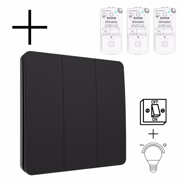 Smartlife Domotica Slimme Draadloze Wandschakelaar | Zwart | RF 433Mhz | 3 knoppen | Kinetisch | Aan/uit + dimmer | Set | Opbouw | Bediening met uw Smartphone Smartlife Domotica Slimme Draadloze Wandschakelaar | Zwart | RF 433Mhz | 3 knoppen | Kinetisch | Aan/uit + dimmer | Set | Opbouw | Bediening met uw Smartphone