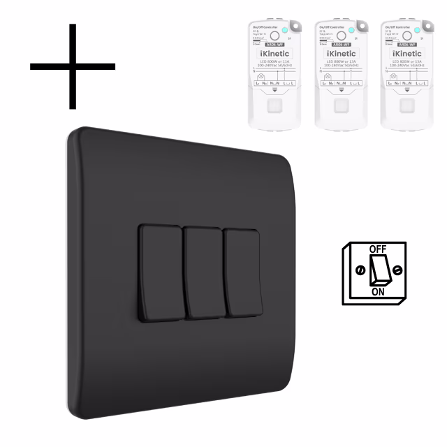 Smartlife Domotica Slimme Draadloze Wandschakelaar | Zwart | RF 433Mhz | 3 knoppen | Batterij | Set | Opbouw | Bediening met uw Smartphone