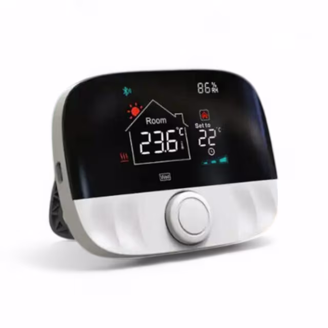 Smartlife Domotica Smart WiFi Opbouw Thermostaat | Draadloos | Draaiknop Bediening | Voor C.V.-Installatie | Tuya App | Google Home & Alexa | Zwart/Grijs