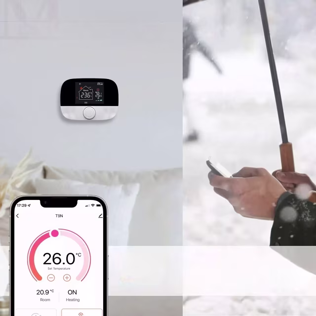 Smartlife Domotica Smart WiFi Opbouw Thermostaat | Draadloos | Draaiknop Bediening | Voor C.V.-Installatie | Tuya App | Google Home & Alexa | Zwart/Grijs